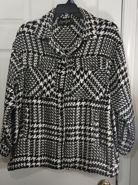 Plus Size Spoonjeans Black & White Houndstooth Tweed Button-Up Shacket